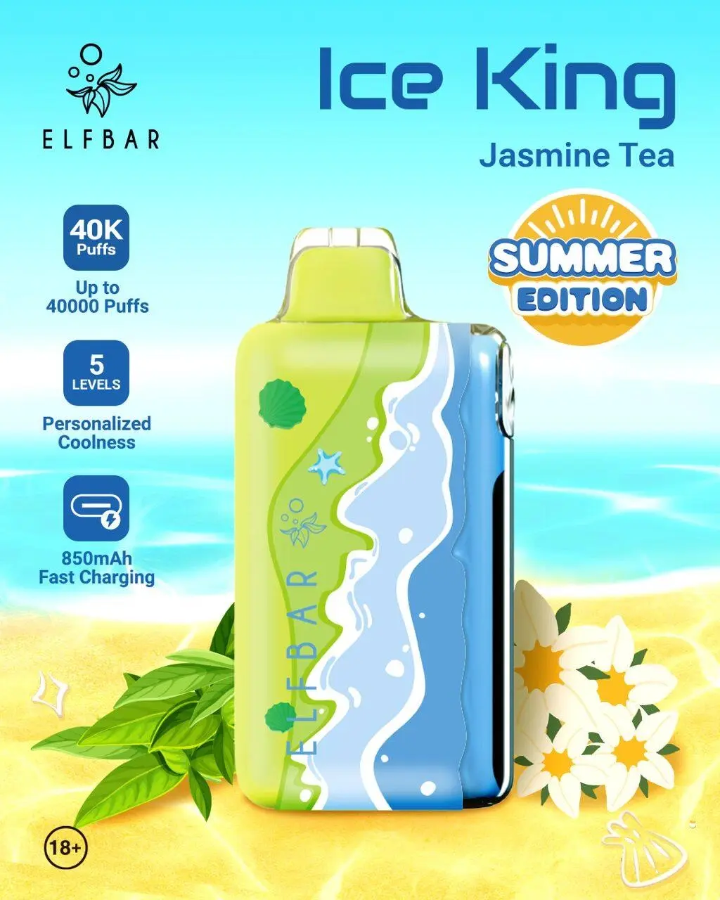 ELF BAR ICE KING – SUMMER EDITION – JASMIN TEA – 40K PUFFS ELF BAR ICE KING – SUMMER EDITION – JASMIN TEA – 40K PUFFS