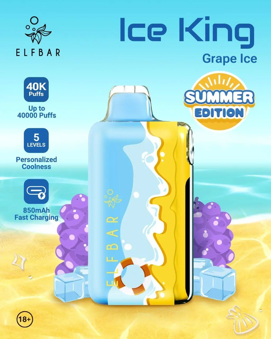 ELF BAR ICE KING – SUMMER EDITION – GRAPE ICE – 40K PUFFS ELF BAR ICE KING – SUMMER EDITION – GRAPE ICE – 40K PUFFS